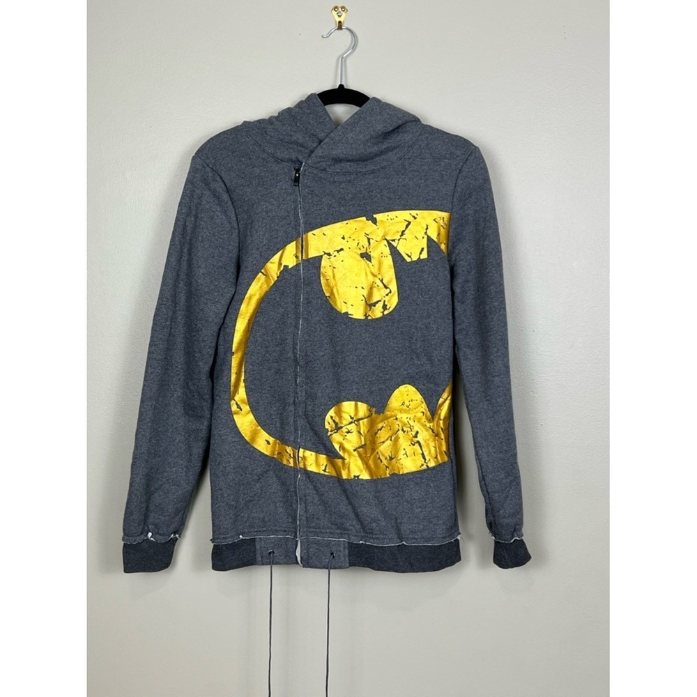 Batman Gray Hoodie with Gold Sign unique side zipper Youth Size L